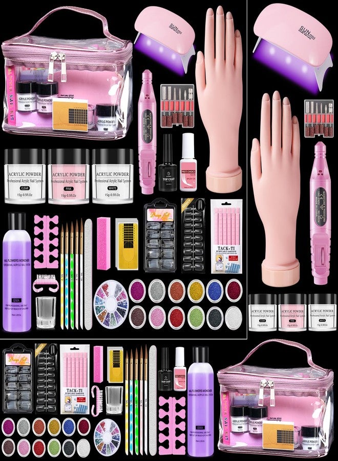 Wilfniee Nail Kit for Beginners with Everything: Practice Hand Acrylic Nail Set Professional Powder Drill Liquid Starter Kits with U V Lamp in Cosmetic Gift Bag for Women Salon Home (Pink) - Image 1